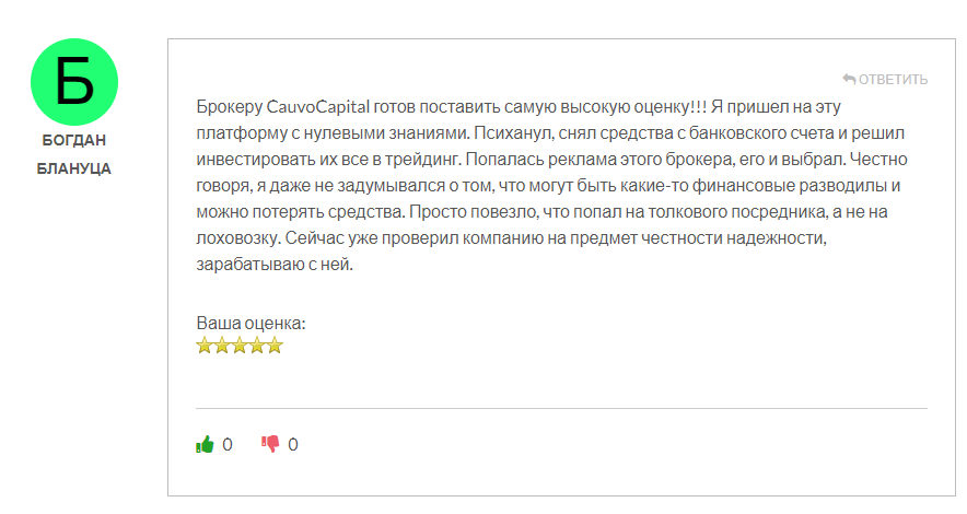 Cauvo Capital отзыв о сотрудничестве